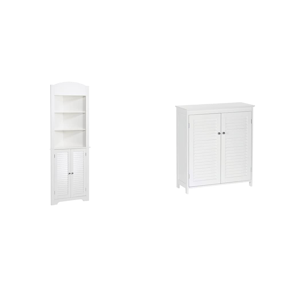 RiverRidge Ellsworth Collection Tall Corner Cabinet, White and RiverRidge Ellsworth Two-Door Floor Cabinet, White Bundle