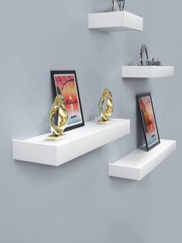 Image of Home Sparkle Wall Shelves Set of 4 Engineered Wood Wall Shelves with Large Storage | Floating Wooden Wall Shelf for Bathroom Kitchen Bedroom Living Room Set of 4 (White)