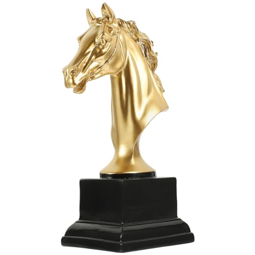 Escultura Cabeza de Caballo Dorada en Resina 19X9.5X7 cm miniatura 5