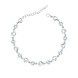 Luckimoli Silver Bracelet for Women,925 Silver Heart Bracelet Shiny Crystal Diamond Adjustable Bracelet Mother's Day Jewelry Gift Birthday Christmas Gifts for Women Mom Wife Girls, Blue