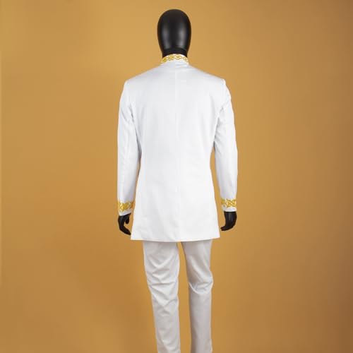 Mens 2 Piece Suit Long Sleeve African Traditional Outfit Slim Fit Formal Dashiki Gold Embroidery Jackets and Pants4