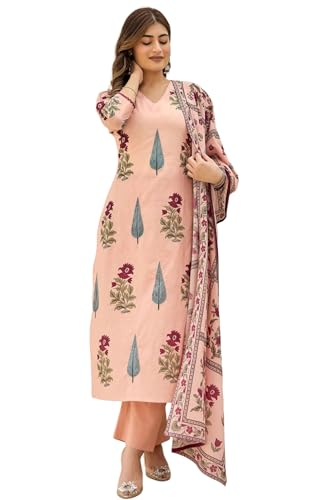 Image of GoSriKi Women's Rayon Viscose Printed Straight Kurta with Pant & Dupatta