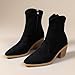 KAJXZ Women's Western Ankle Boots Fashion Faux Suede High Chunky Stacked Heel Booties Fall Winter Side Zipper Pointed Toe Slip On Short Boots Comfortable Dressy Shoes