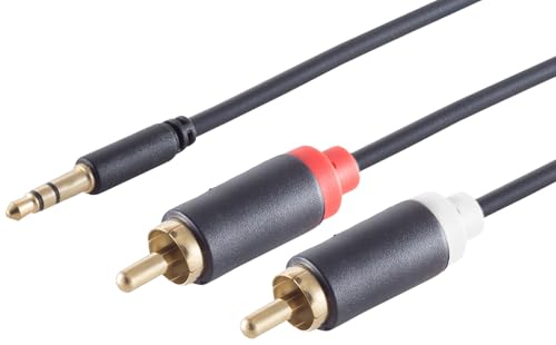 1aTTack.de 1 cavo adattatore da jack da 3,5 mm a 2 cinch da 1,5 m, design sottile, cavo audio placcato in oro per smartphone, tablet, altoparlanti HiFi, auto, PC