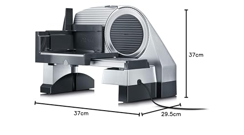 Foto von GRAEF Allesschneider SKS500 silber mit Edelstahl-Wellenschliffmesser Ø 170 mm, erhöhter Bauweise, stufenloser Schnittstärkeneinstellung, Kindersicherung, Ein-Hand-Bedienung, MiniSlice-Aufsatz