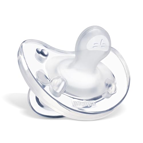 Image of Chicco PhysioForma Orthodontic Pacifier for Babies 0-6 Months, 100% Soft Silicone, BPA Free & Breathing Support, 4-Pack with Sterilizing Case, Clear