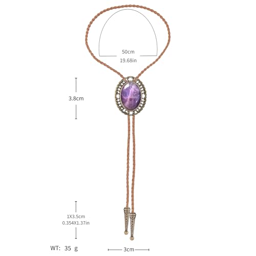 Image of Jeilwiy Bolo Tie for Men Real Stone Westwern Cowboy Ties Silver Bolos Women Leather Necktie Gift for Birthday Christmas