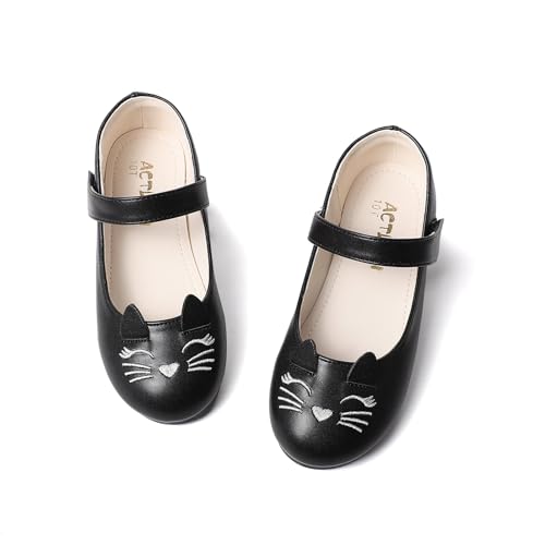 Cute Cat Dress Shoes for Toddler Girls, Flower Girls Mary Jane Shoes Glitter Princess Ballet Flats for School Party Wedding