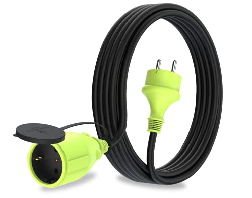 MutecPower 5m Schuko Verlängerungskabel für den aussenbereich IP44 H05RR-F3G 1 5mm Outdoor verlängerung mit schutzkontakt buchse und schuko Steckdose 5 Meter schwarz/grün