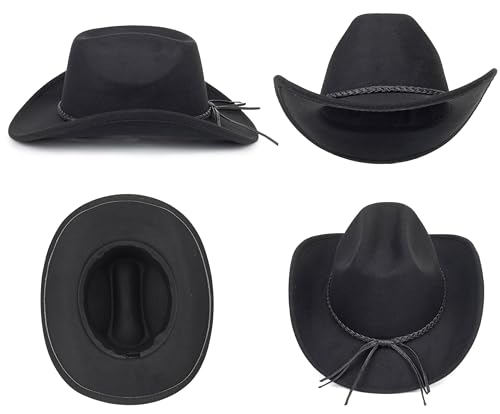 Image of Women-Classic-Western-Cowboy-Shapeable-Hat - Men-Roll-Up-Wide-Brim-Felt-Fedora-Hats-Cowgirl-Hat with Belt Buckle(M-L)