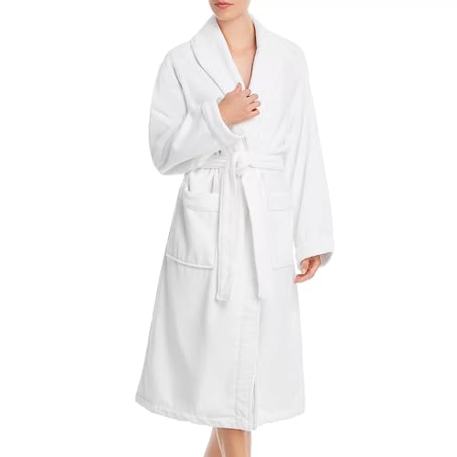 H by Frette Shawl Collar Bathrobe with Piping (Large) - Luxury All-White Bathrobe For Men and Women/Soft Fluffy and Cozy / 100% Cotton