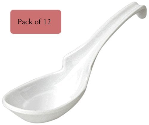 M.V. Trading HS625WH Asian/Chinese Melamine Ladle Style Soup Spoon, White, Set of 12 by M.V. Trading