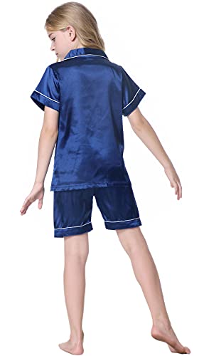 Image of Schbbbta Girls & Women Satin Pajamas Set, 2Piece Silk Nightwear Button-Down Sleepwear for Teen Kids, 3 Years - Women XXL