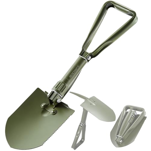 REDCAMP 23″ Military Folding Camping Shovel w/Cover,Portable Shovel with High Manganese Steel, Tactical Entrenching Tool Tri-fold Handle Shovel for Camping Hiking Sand Mud Snow Beach, Green 2.5Lbs