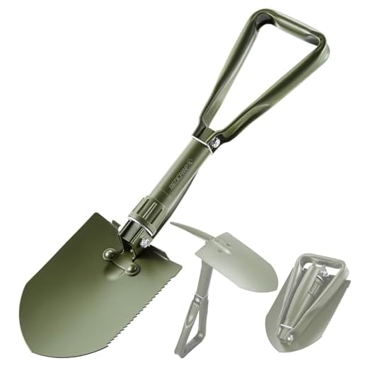 REDCAMP Military Folding Camping Shovel,High Carbon Steel Entrenching Tool Tri-fold Handle Shovel with Cover,Green 2.5lbs