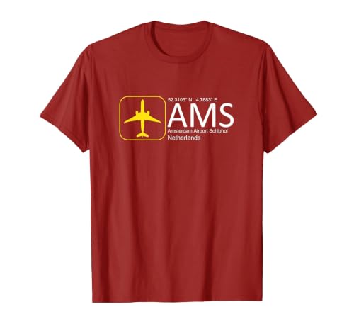 Amsterdam Airport Schiphol International Airport Tee T-Shirt, Men, Cranberry Red, Medium