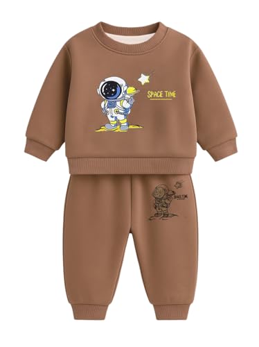 Image of Bold N Elegant Kids Fleece Lined Winter T-Shirt Jogger Set Warm Sweatshirt Pants | Stylish Astronaut Print Winter Co-ord Set for Infant Toddler Teedler Boys n Girls