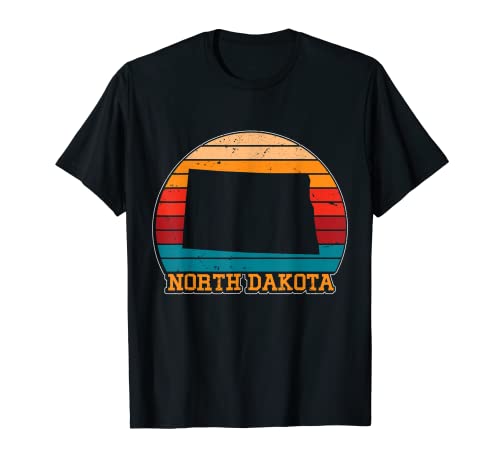 Sagoma del Nord Dakota Vintage Sunset Stato americano Maglietta