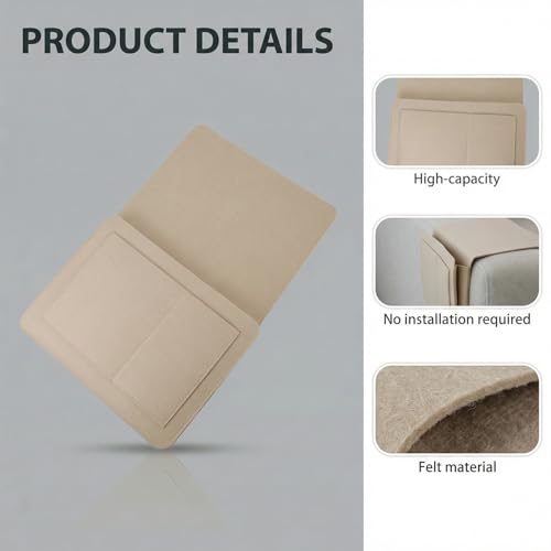 Hopzab Felt Bedside Storage Pocket Anti-Slip Hanging Bedside Organiser Caddy for Home Bedroom Living Room Dorm Room Desk, Magazine Phone Books Glasses Tablet Remote Holder (Off-White) - Image 2
