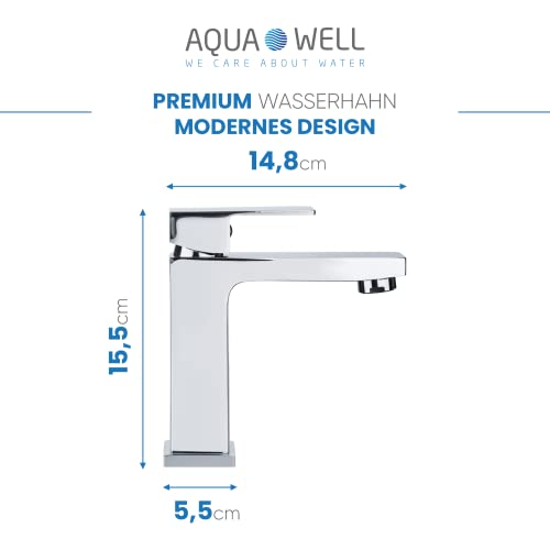 AQUA WELL WE CARE ABOUT WATER Badarmatur Aqua Well – Einhebelmischer im modernen Look – Badarmatur – Chrom – inklusive Montageset