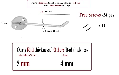 Image of Q1 Beads Stainless Steel Wall Mount Display Hook Hanger for Showroom /Mobile Shop /Belt Shop /Clothes (14 Inches) Pack of 12 Pcs.