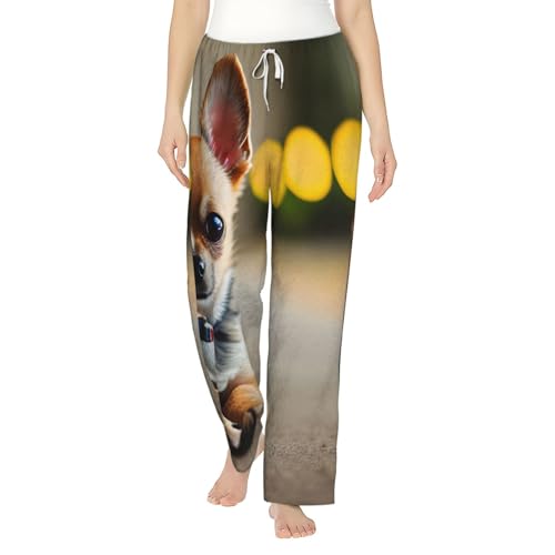 Pantalon de pyjama pour femme imprimé chien chihuahua ample et thermique hivers