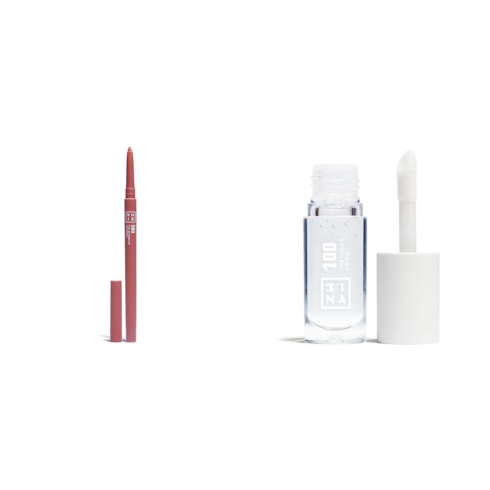3INA MAKEUP - The Automatic Lip Pencil 503 + The Color Lip Oil 100 - Perfilador de Labios Nude Retráctil Waterproof + Bálsamo de Labios con 24h de Hidratación & Ácido Hialurónico - Vegan -Cruelty Free