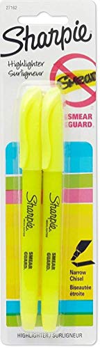 Sharpie 27162PP Pocket-Style Highlighters, Narrow Chisel Tip, Easy-Glide, Smear Guard Ink, Fluorescent Yellow Color, 1-Pack of 2, Total of 2 Highlighters