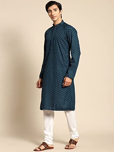 Image of Rajubhai Hargovindas Men Pure Cotton Chikankari Embroidered Straight Kurta