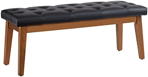 HUIMO Entryway Bench,Dining Leather Bench,Kitchen Leather Seat Dining, Bedroom end of Bench, Ottoman Bench, Living Room Leather Solid Wood Indoor Bench Black