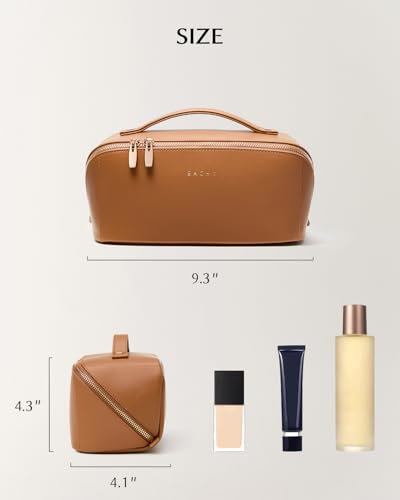 Image of EACHY Travel Makeup Bag, Large Capacity Cosmetic Bag for Women, Waterproof PU Leather, Flat Open Portable Toiletry Bag for Skincare, Brushes & Travel Essentials