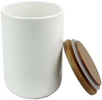 Porcelain Utensil Holder for Kitchen, Decorative Ceramic Cookware Crock Organizer, Candy Jar Salt Sugar Storage Container with Bamboo Lid, Spice Tea Container Storage, Décor Gift, 600ml White (Tall)