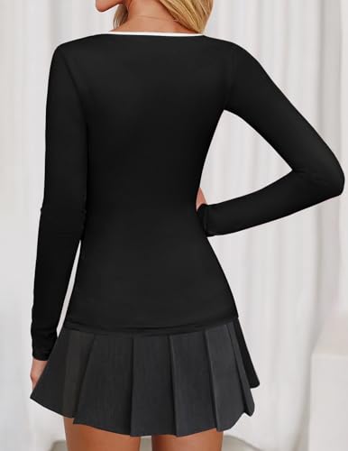 MEROKEETY Long Sleeve T Shirts for Women 2025 Trendy Cut Out Boat Neck Y2k Slim Fit Casual Going Out Tops4