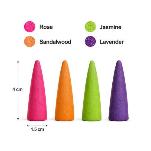 Image of Aromatherapy 4 Centimeters (120 Cones) Big Size Incense Dhoop Cone with Fragrances (Rose, Jasmine, Chandan, Lavender) (120 Cones (240 Grams))