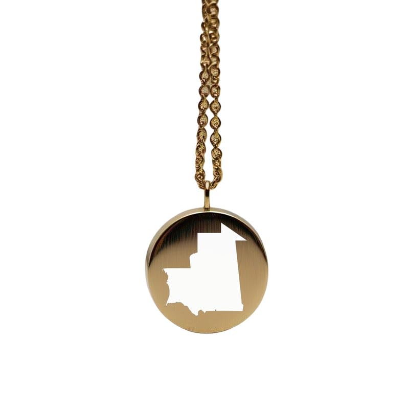 Pendentif carte de la Mauritanie en argent sterling plaqué or 14 carats, forme ronde de 24 mm et épaisseur de 1,5 mm, breloque Terre, bijou de voyage délicat | Médaillon gravé Aventure | LKB_MAP_397