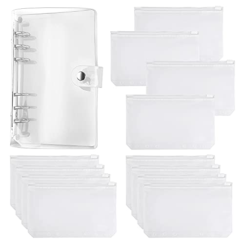 12 PCS Clear Budget Binder, A6 Cash Envelopes for Budgeting, Budget Binder with Zipper Envelopes, Savings Binder with Budget Binder Cover, Money Saving Binder