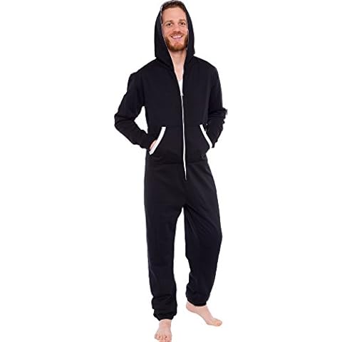 Ross Michaels Men's Hooded Jumpsuit - Zip Up One Piece Pajamas (Black, X-Large) Cover
