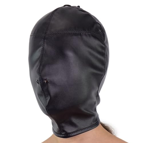 ALMYMM Bondage-Ledermaske - Vollständig geschlossene Vollgesichtsmaske, freiliegende Nasenmaske aus Leder, Vollgesichts-Bondage-Maske, SM-Rollenspielmaske, Halloween-Maske