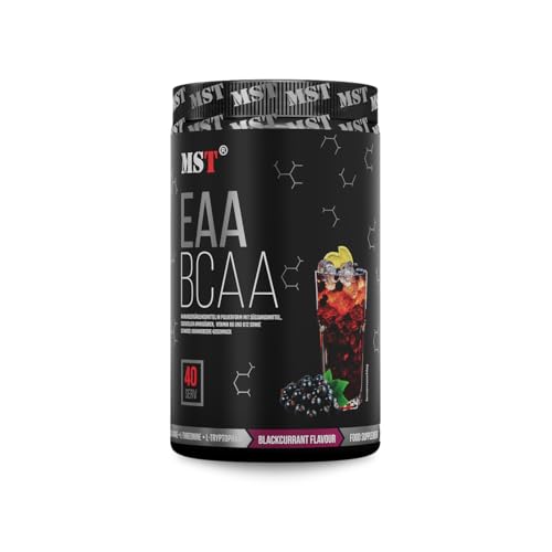 EAA Pulver MST Nutrition 520g, EAA und BCAA Komplex, Vegan, Instant, 7,66 g Aminosäuren pro Portion, mit Vitamin B6, ohne Farbstoff, 40 Portionen, Schwarze Johannisbeere Geschmack