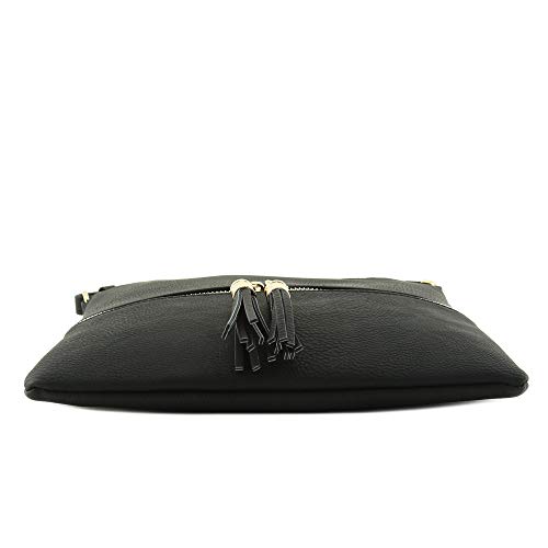 Deluxity Lightweight Medium Crossbody Bag With Tassel Black #TOP4