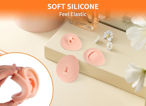 Soft Silicone Flexible Model Body Part Displays Set, Silicone Tongue Mouth Nose Eye Navel Ear Model for Piercing Practice and Jewelry Display Acupuncture Teaching Tool, Education (Light Skin Colour)