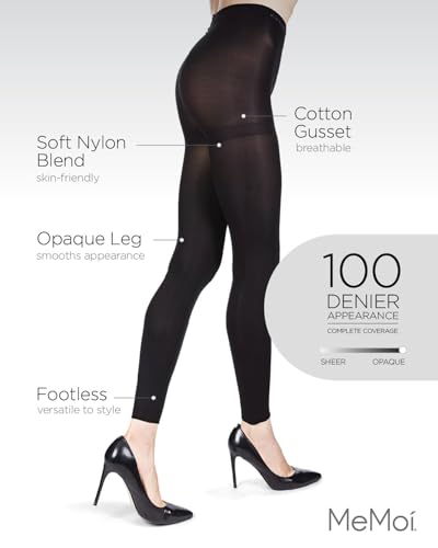MeMoi Super Matte Control Top Footless Tights for Women, Comfortable Control Top Tights, 100 Denier - Sizes Small to XL3