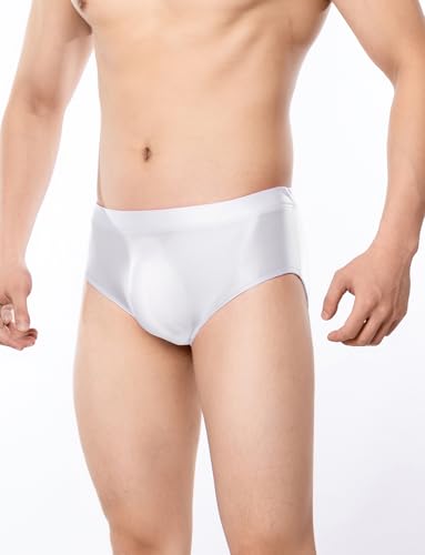 FEOYA Men's Silky Bikini Breifs Shiny Smooth Low Rise Panties 3D Pouch Bulge Underpants Unerwear3
