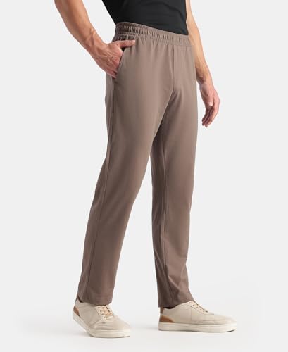 Image of Jockey AM49 Men's Super Combed Cotton Rich Slim Fit Trackpants with Side Pockets and Zipper Media Pocket