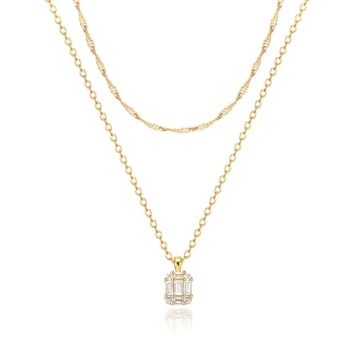 Zeffy Diamond Necklaces for Women, Dainty Gold Necklace 18k Gold Plated Layered Necklaces Simple Gold CZ Diamond Pendant Necklaces for Women Trendy Jewelry Gifts for Girls