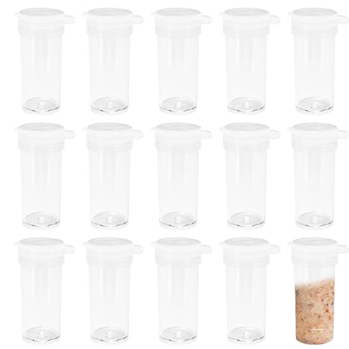 15-Piece Mini Spice Bottles With Lids - Transparent Small Plastic Salt Shakers for Dry Powder, Portable Dispensing Containers