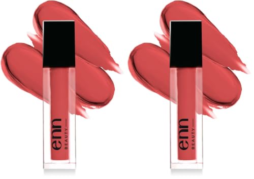 Image of ENN Beauty Liquid Lipstick (Coral Cooler) - Long Lasting, Waterproof, Smudge Proof & Transferproof Semi-Matte Pink Lipstick for Women, Highly Pigmented Lip Colour, 1.5 ml (Pack of 2)