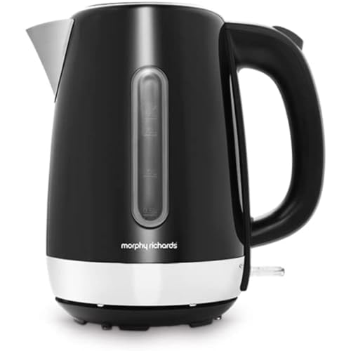 Morphy Richards Equip 102783 Bouilloire 1,7 l 3 kW avec filtre anticalcaire amovible, jauge d'eau facile à visualiser, boîtier en acier inoxydable, noir