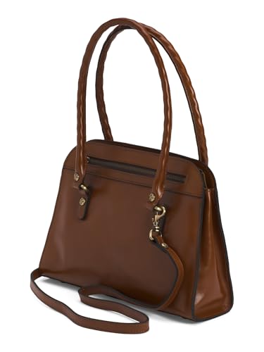 Image of Patricia Nash Calvi Leather Satchel with Crossbody Strap, 12.5 x 9.5 Inches (Tan)