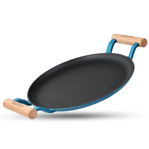 Image of BERGNER Excalibur Lightweight Cast Iron Dosa Tawa 30cm, Double Sided Sturdy Handle, Non-Stick Coating, PFAS Free, Perfect Heat Distribution, Elegant Design - Induction Compatible (Blue)